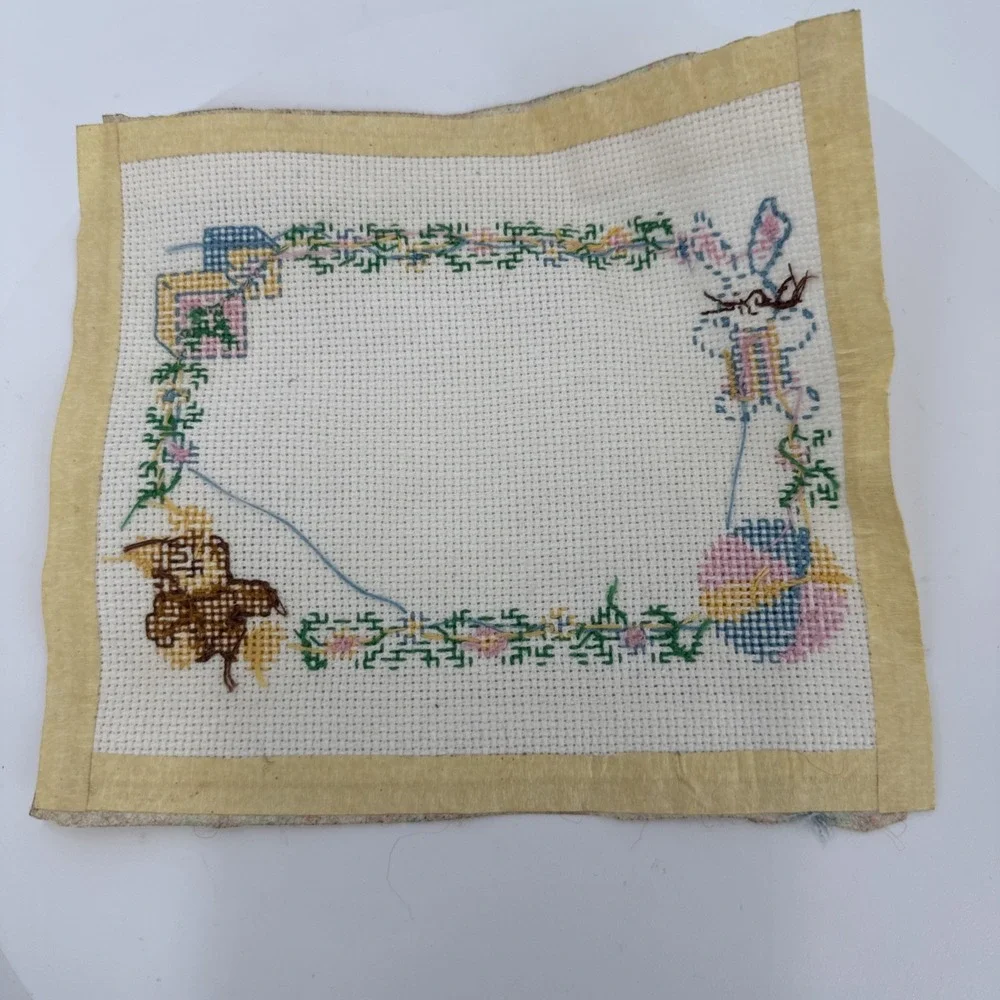 Handmade Baby Theme Cross‎ Stitch Ready With Blank Area for Baby Info